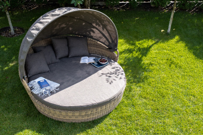 "Стильяно" плетеная кровать круглая, цвет соломенный