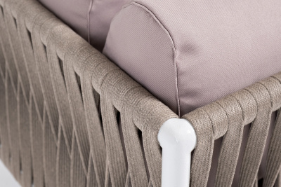 "Касабланка" левый модуль плетеный из роупа, каркас алюминий светло-серый (RAL7035) муар, роуп серо-коричневый 23мм, ткань бежевая 052